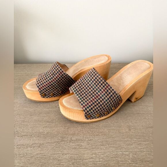 Veronica Beard Hannalee Wood Platform Sandal in Multi Houndstooth- Size 8 - Picture 6 of 11